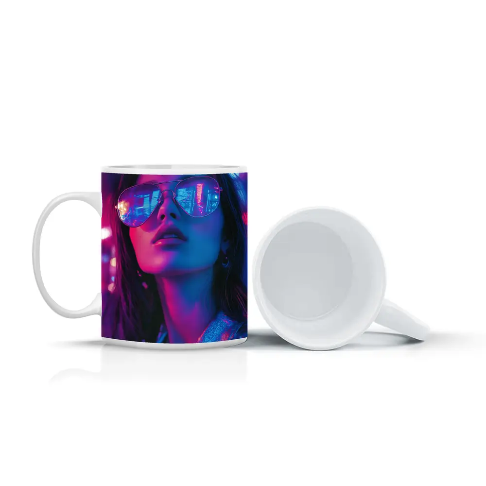 Woman Neon City Lights Cyberpunk Style – Mugs