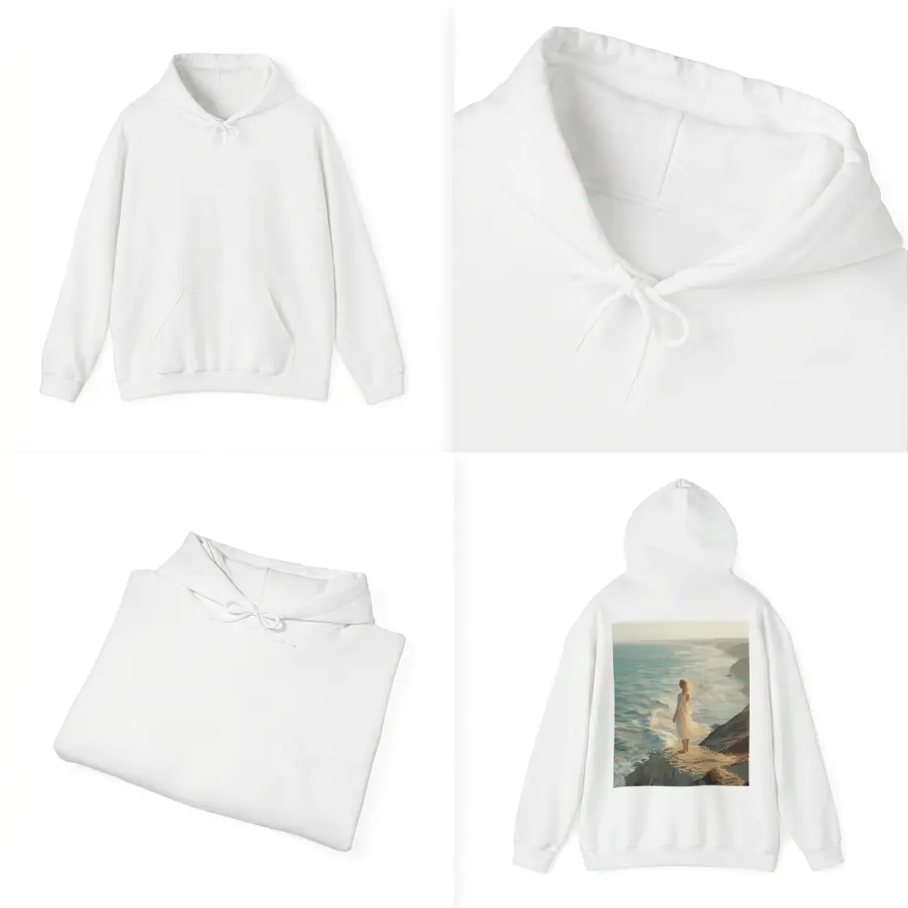 Woman White Dress Standing Ocean Cliff – Hoodies