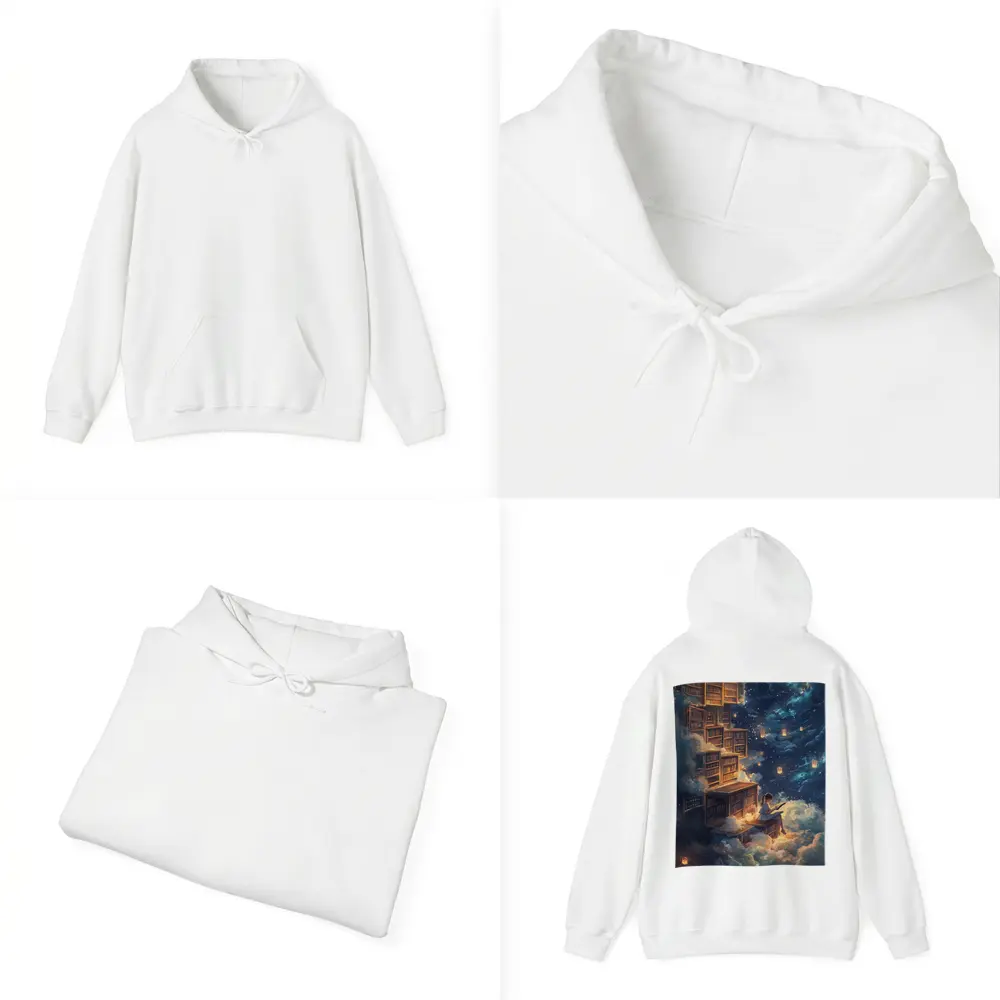 Girl Reading Book Floating Cloud Library Night – Hoodies