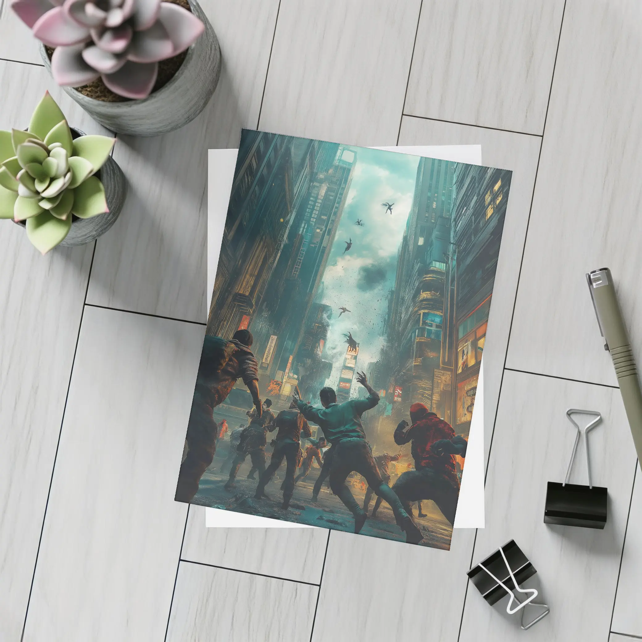 Zombie Apocalypse Urban City Street Battle – Postcards