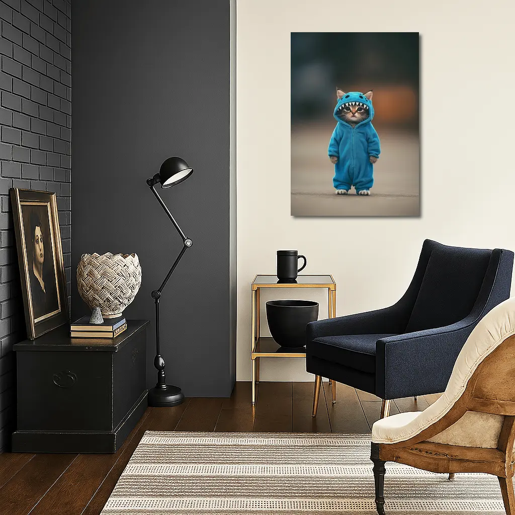 Cat Wearing Blue Monster Onesie Costume – Wall Art