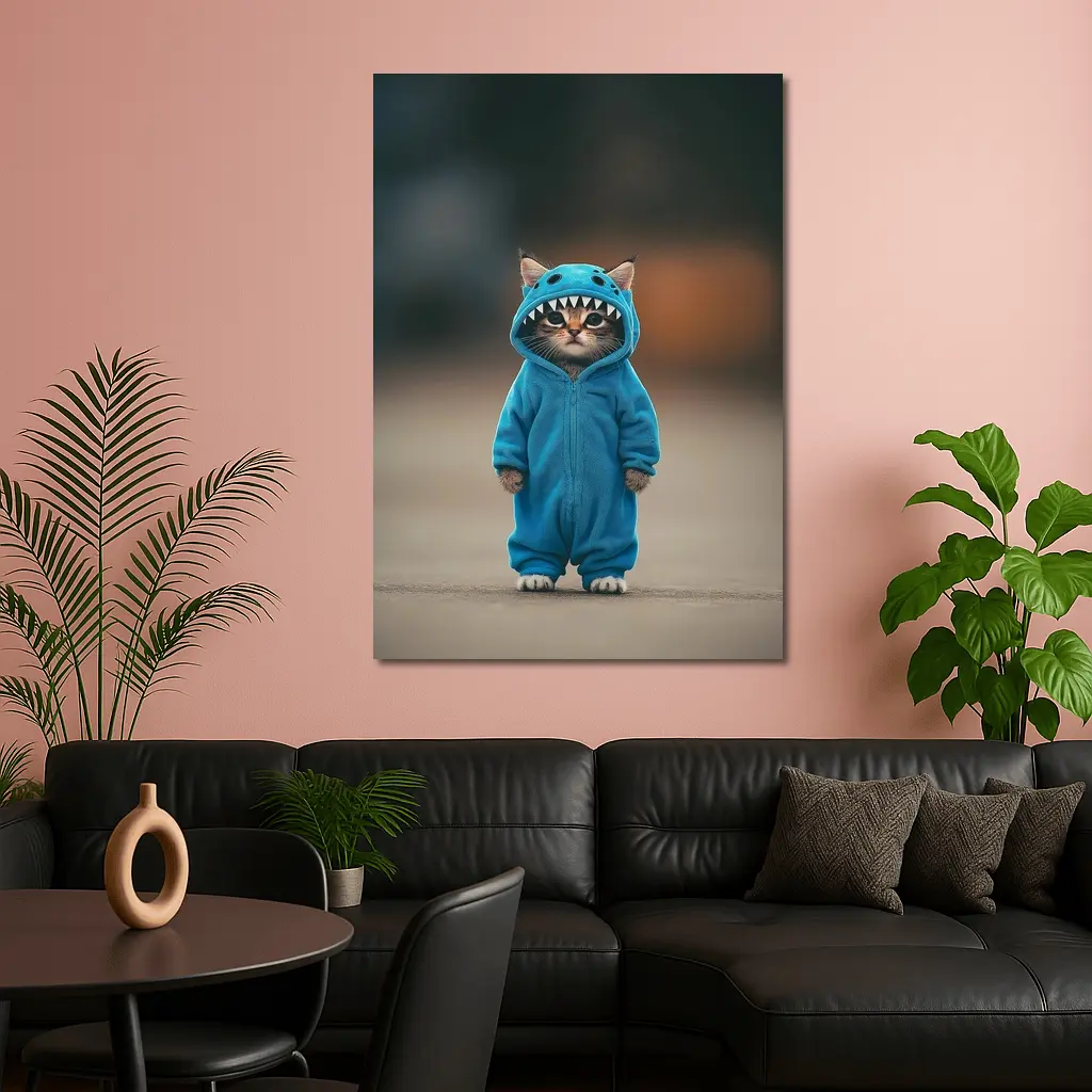 Cat Wearing Blue Monster Onesie Costume – Wall Art