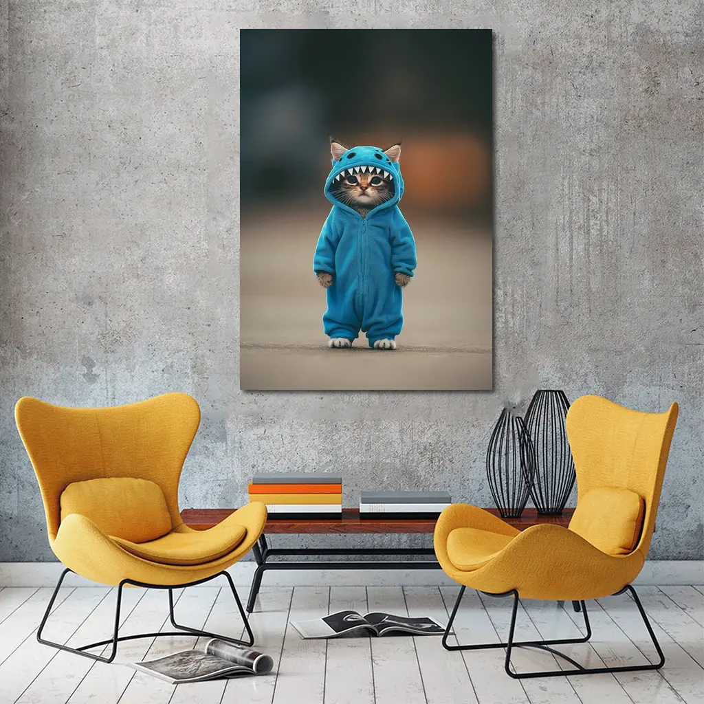 Cat Wearing Blue Monster Onesie Costume – Wall Art
