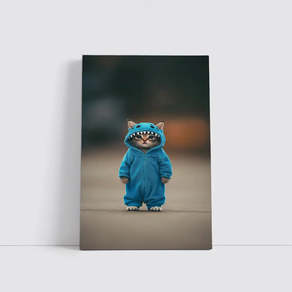Cat Wearing Blue Monster Onesie Costume – Wall Art