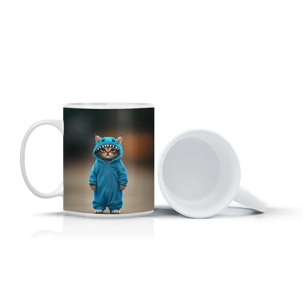 Cat Wearing Blue Monster Onesie Costume – Mugs