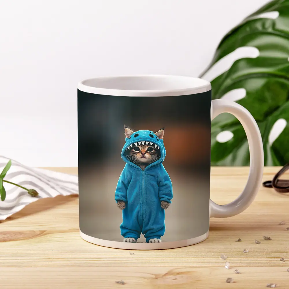 Cat Wearing Blue Monster Onesie Costume – Mugs