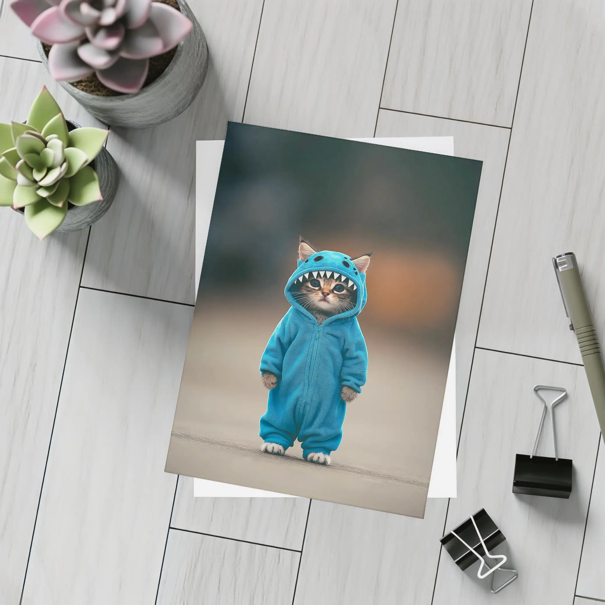 Cat Wearing Blue Monster Onesie Costume – Postcards