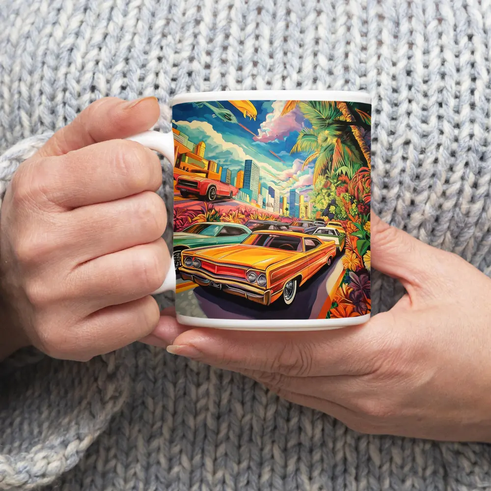 Retro Classic Cars Tropical City Pop Art – Mugs
