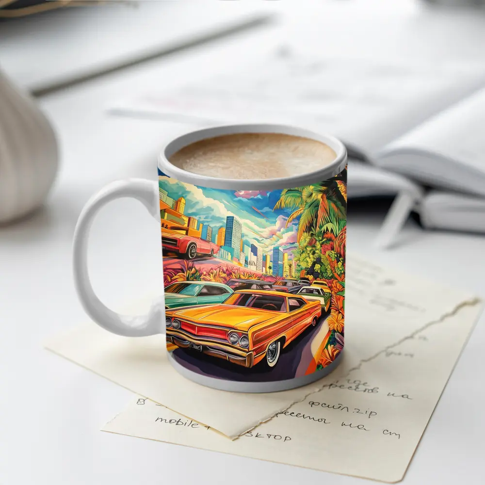 Retro Classic Cars Tropical City Pop Art – Mugs