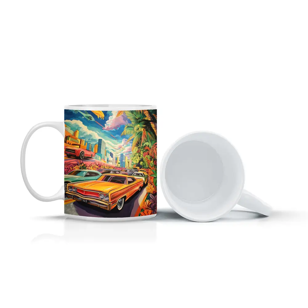 Retro Classic Cars Tropical City Pop Art – Mugs