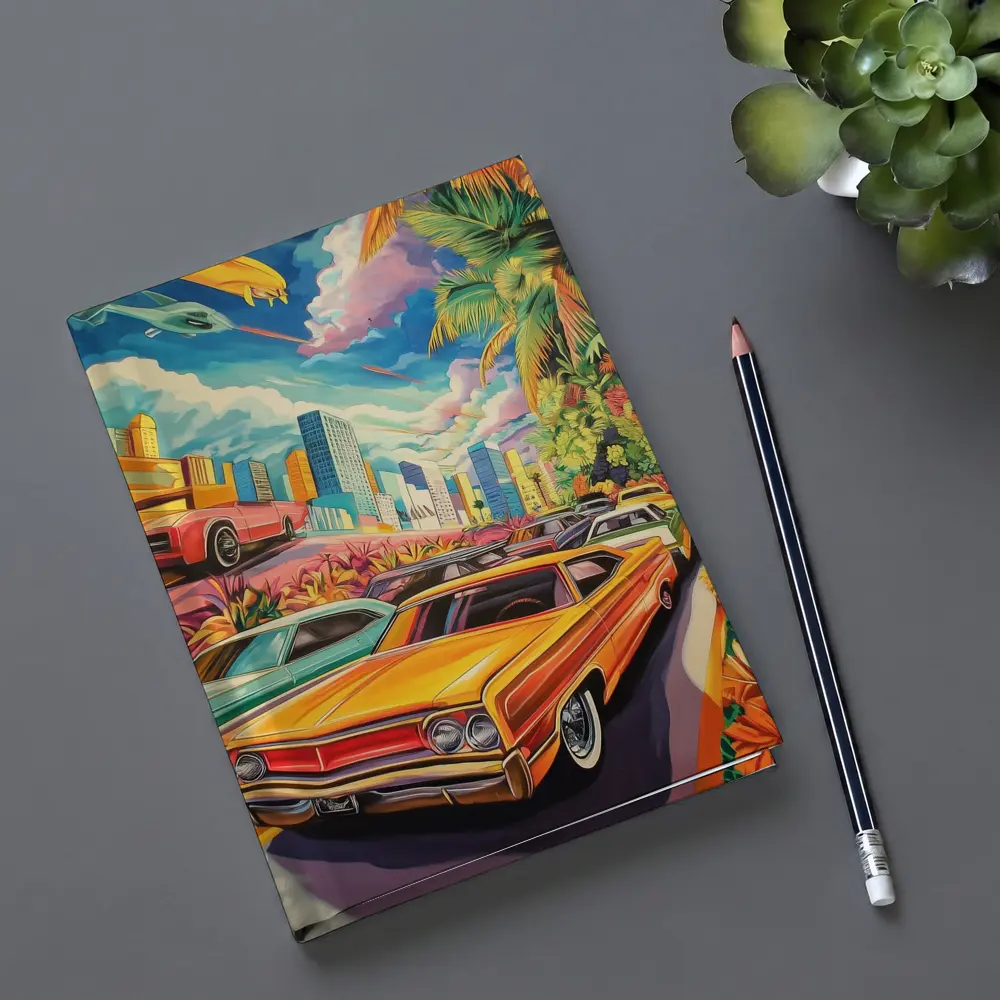 Retro Classic Cars Tropical City Pop Art – Notebooks
