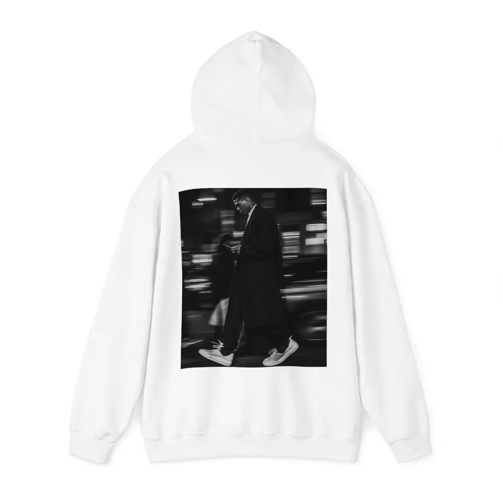 Man Walking City Street at Night Monochrome – Hoodies