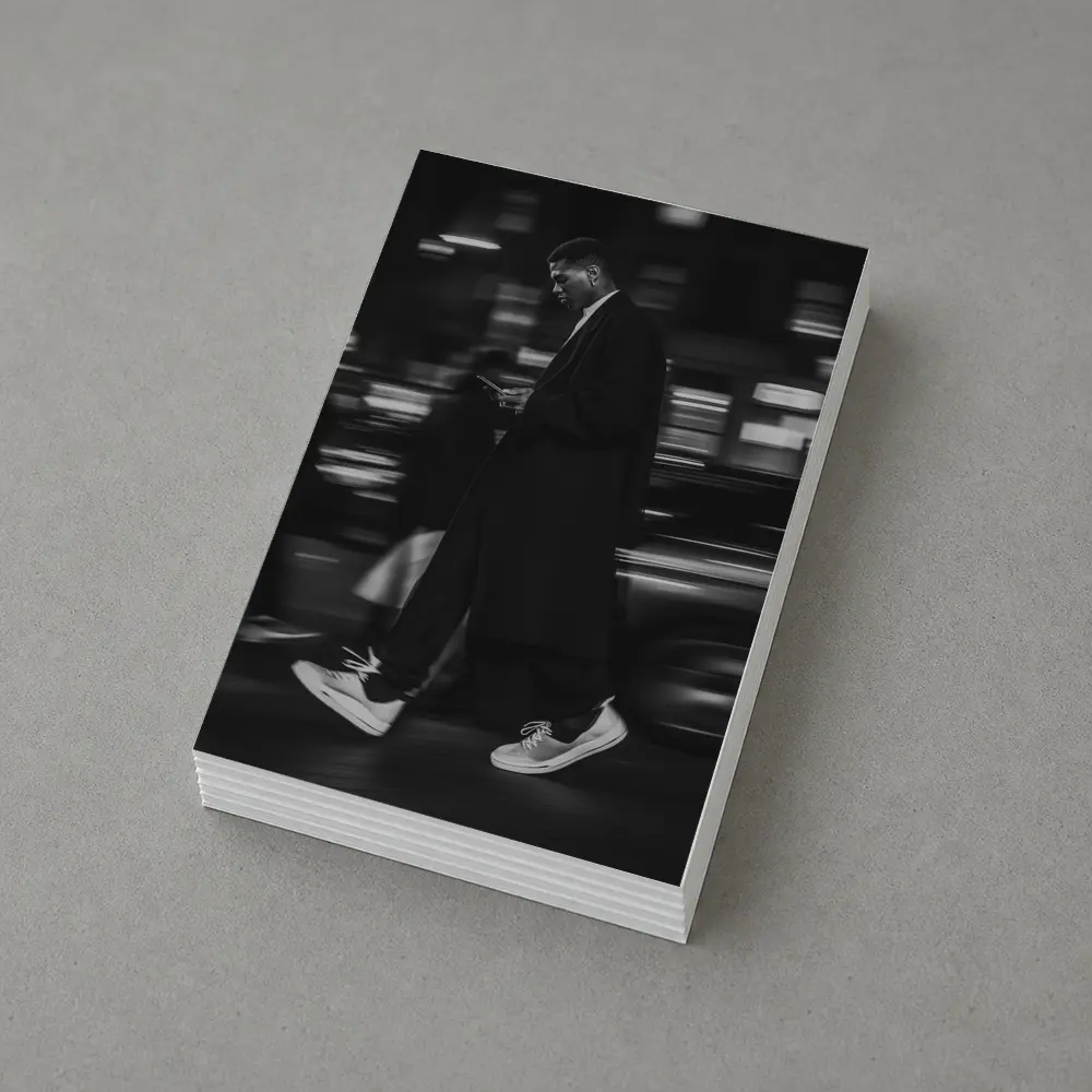 Man Walking City Street at Night Monochrome – Postcards
