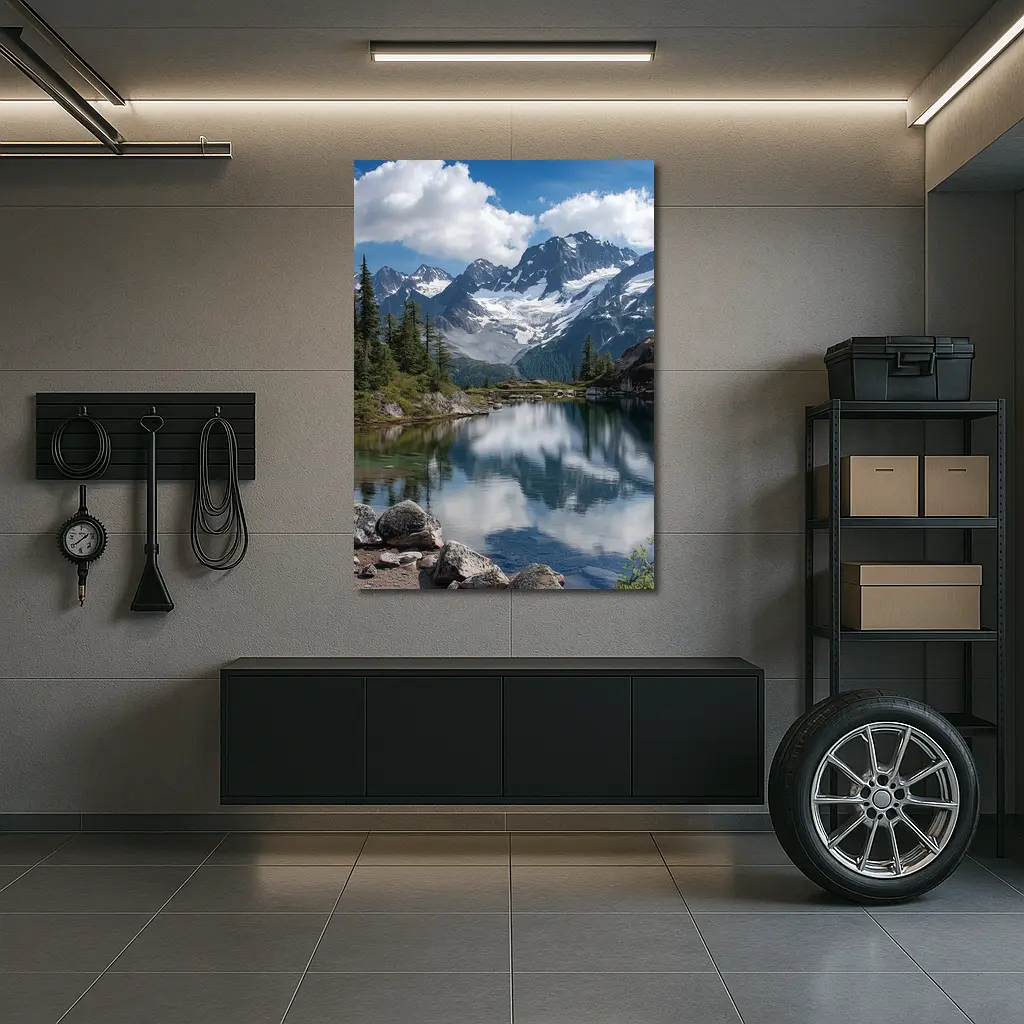 Alpine Lake Reflecting Snow Capped Mountains – Wall Art