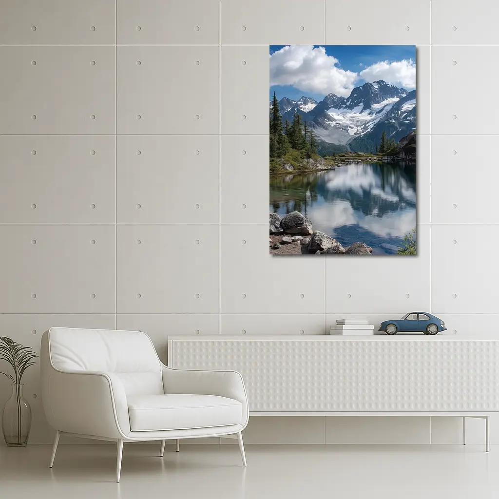 Alpine Lake Reflecting Snow Capped Mountains – Wall Art