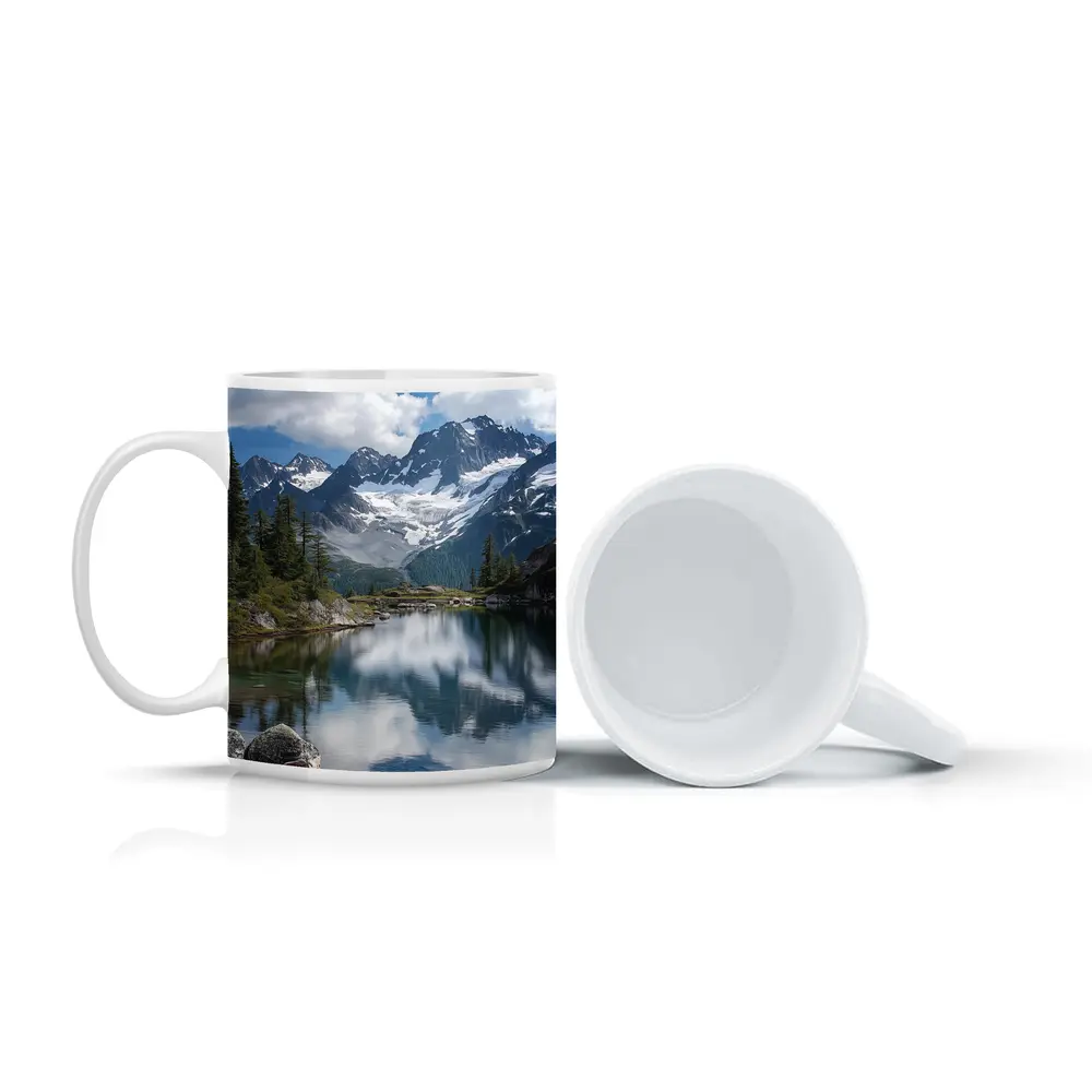 Alpine Lake Reflecting Snow Capped Mountains – Mugs