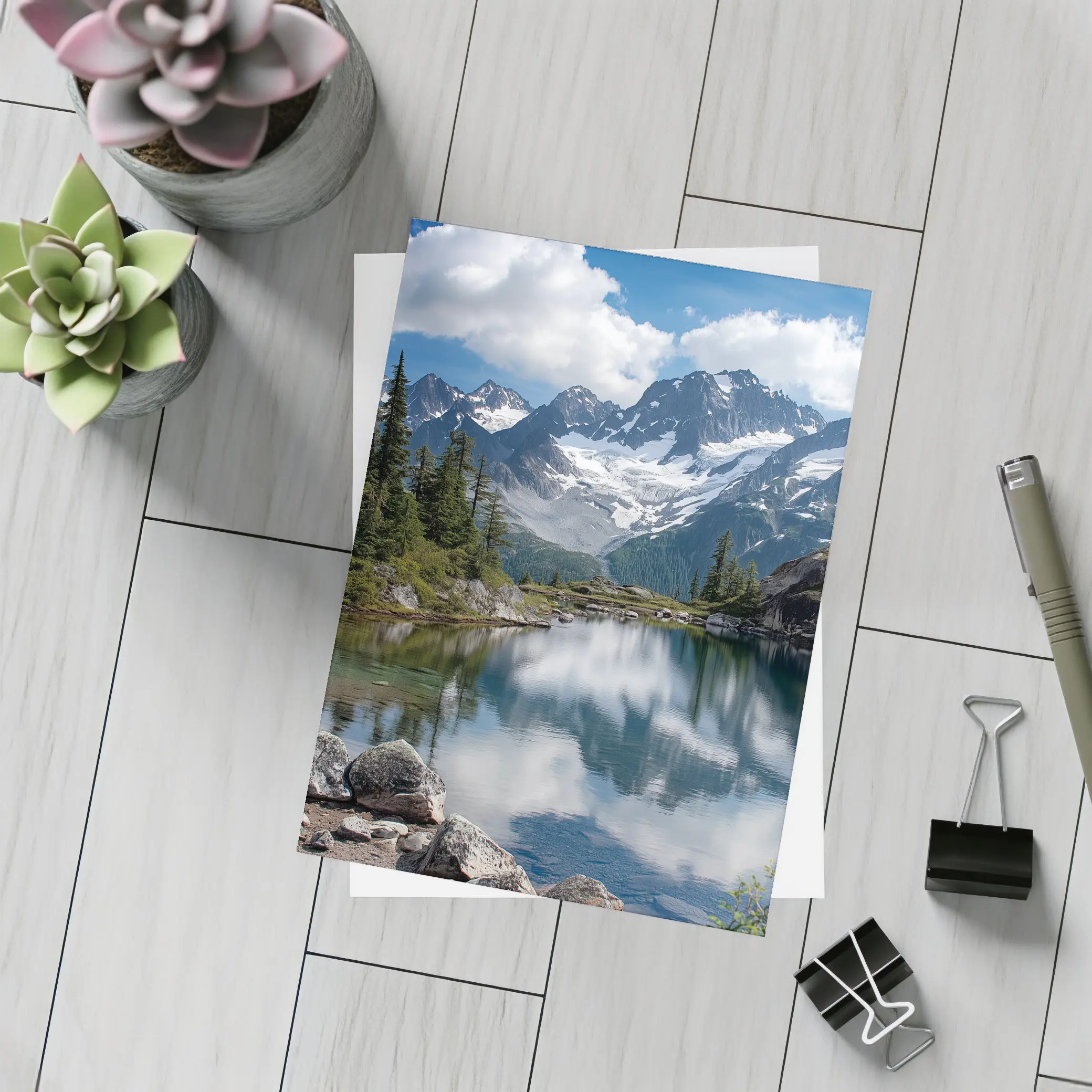 Alpine Lake Reflecting Snow Capped Mountains – Postcards