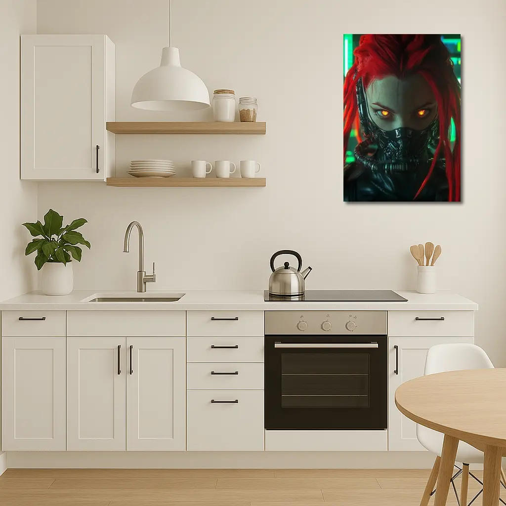 Cyberpunk Red Hair Woman Glowing Eyes Neon – Wall Art