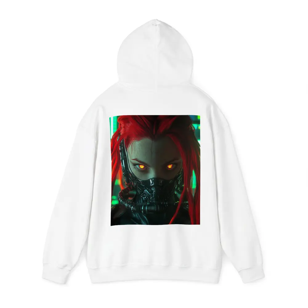 Cyberpunk Red Hair Woman Glowing Eyes Neon – Hoodies