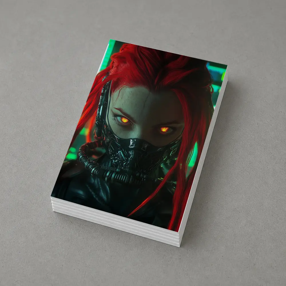 Cyberpunk Red Hair Woman Glowing Eyes Neon – Postcards