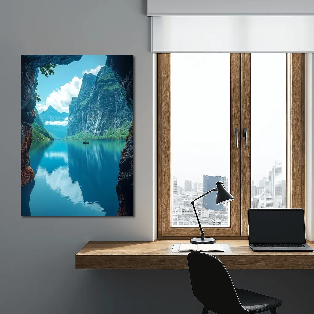 Fjord Cave Archway Blue Mountain Reflection – Wall Art