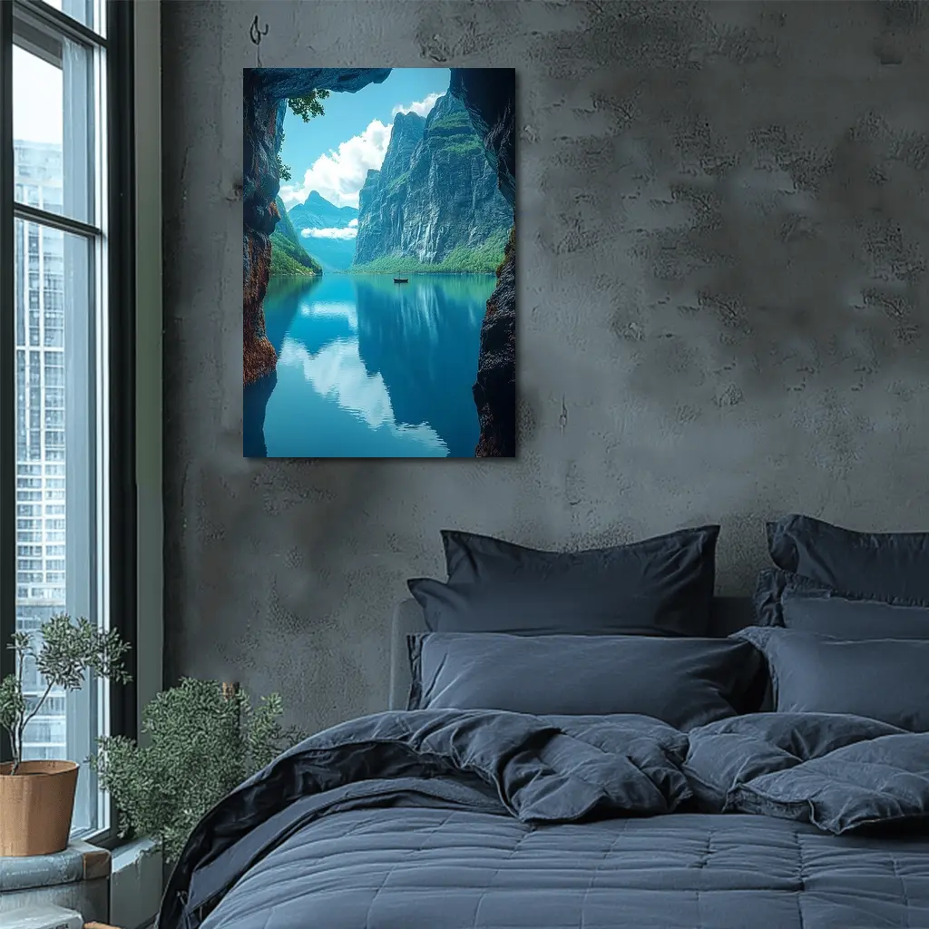 Fjord Cave Archway Blue Mountain Reflection – Wall Art