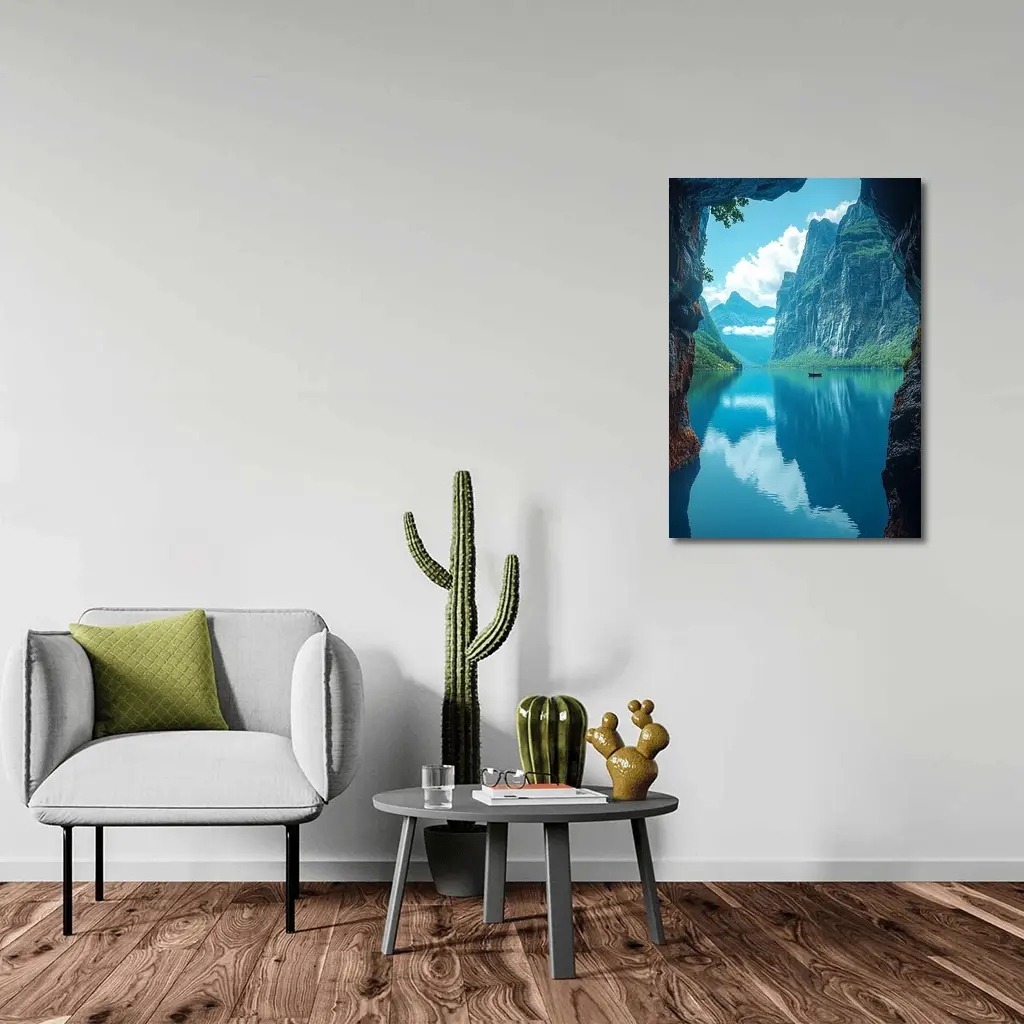 Fjord Cave Archway Blue Mountain Reflection – Wall Art