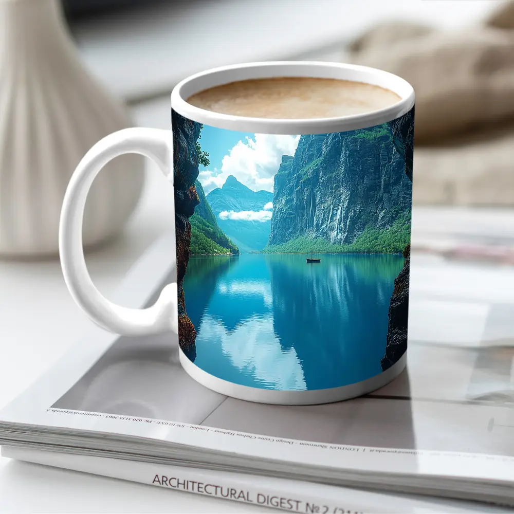 Fjord Cave Archway Blue Mountain Reflection – Mugs