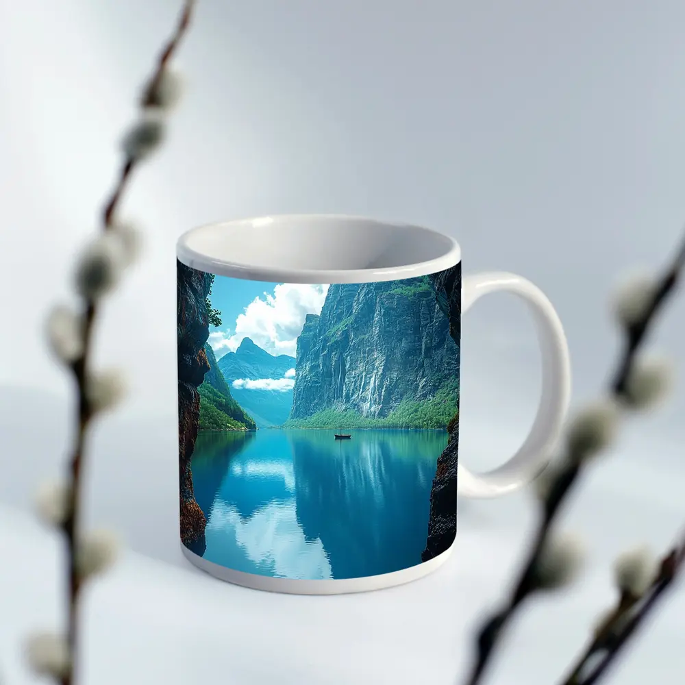 Fjord Cave Archway Blue Mountain Reflection – Mugs