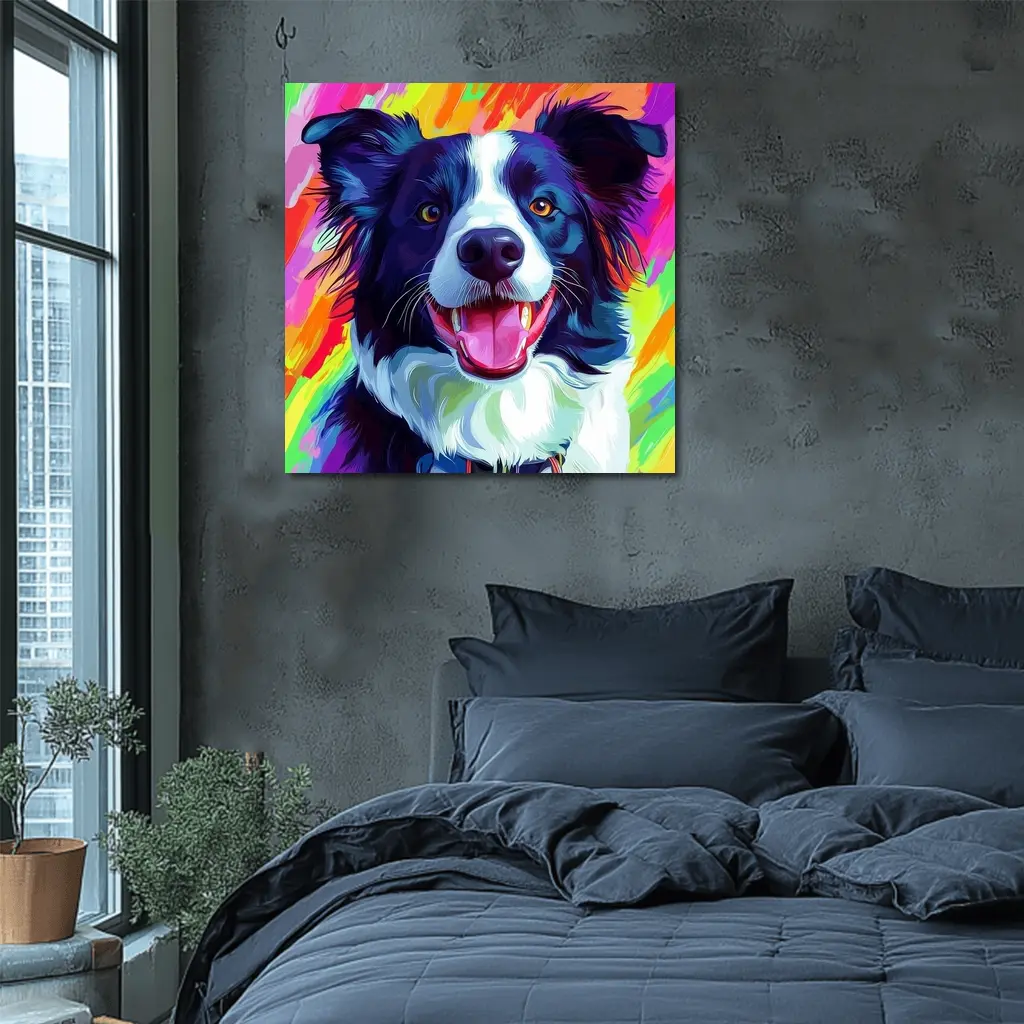 Border Collie Pop Art Rainbow Background – Wall Art