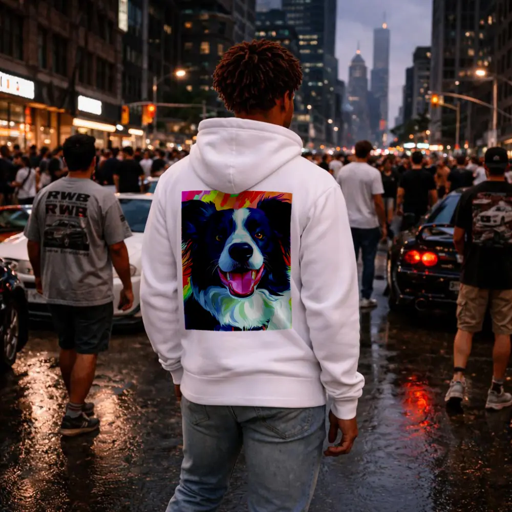 Border Collie Pop Art Rainbow Background – Hoodies