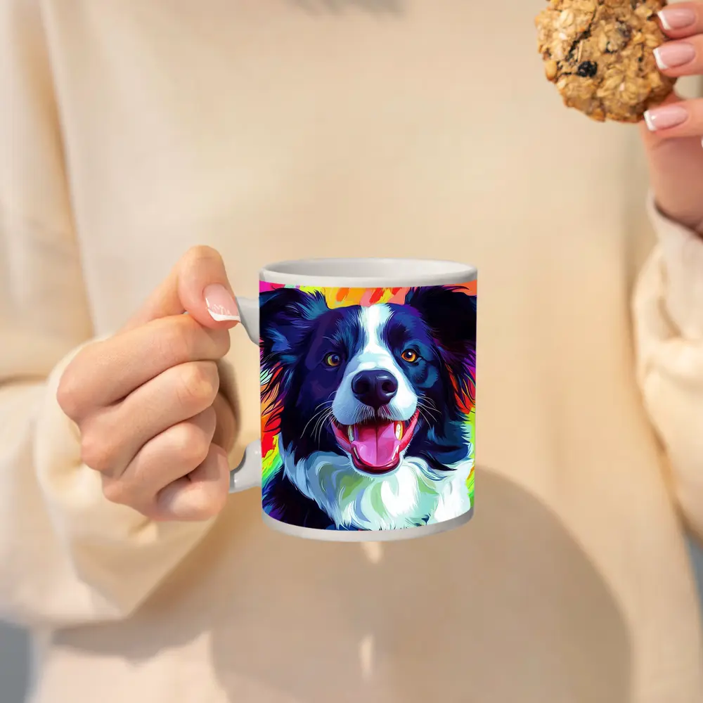Border Collie Pop Art Rainbow Background – Mugs