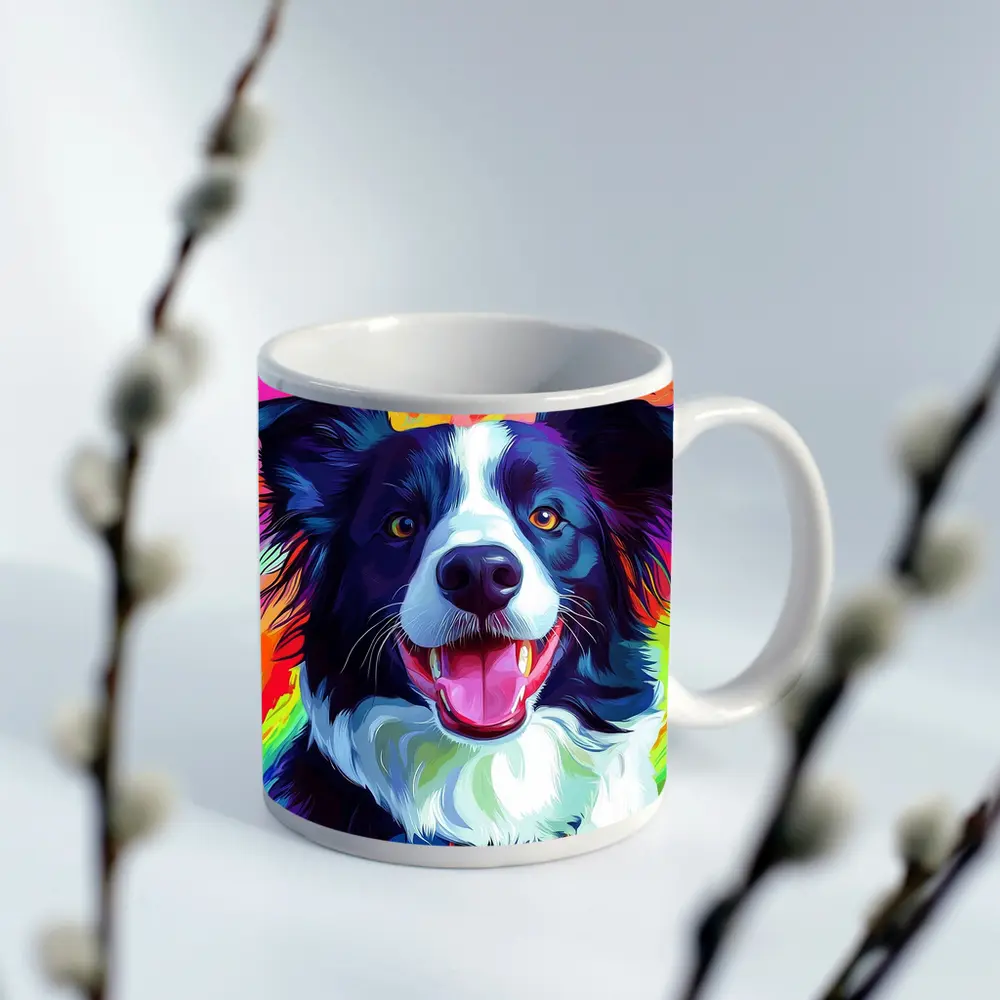 Border Collie Pop Art Rainbow Background – Mugs