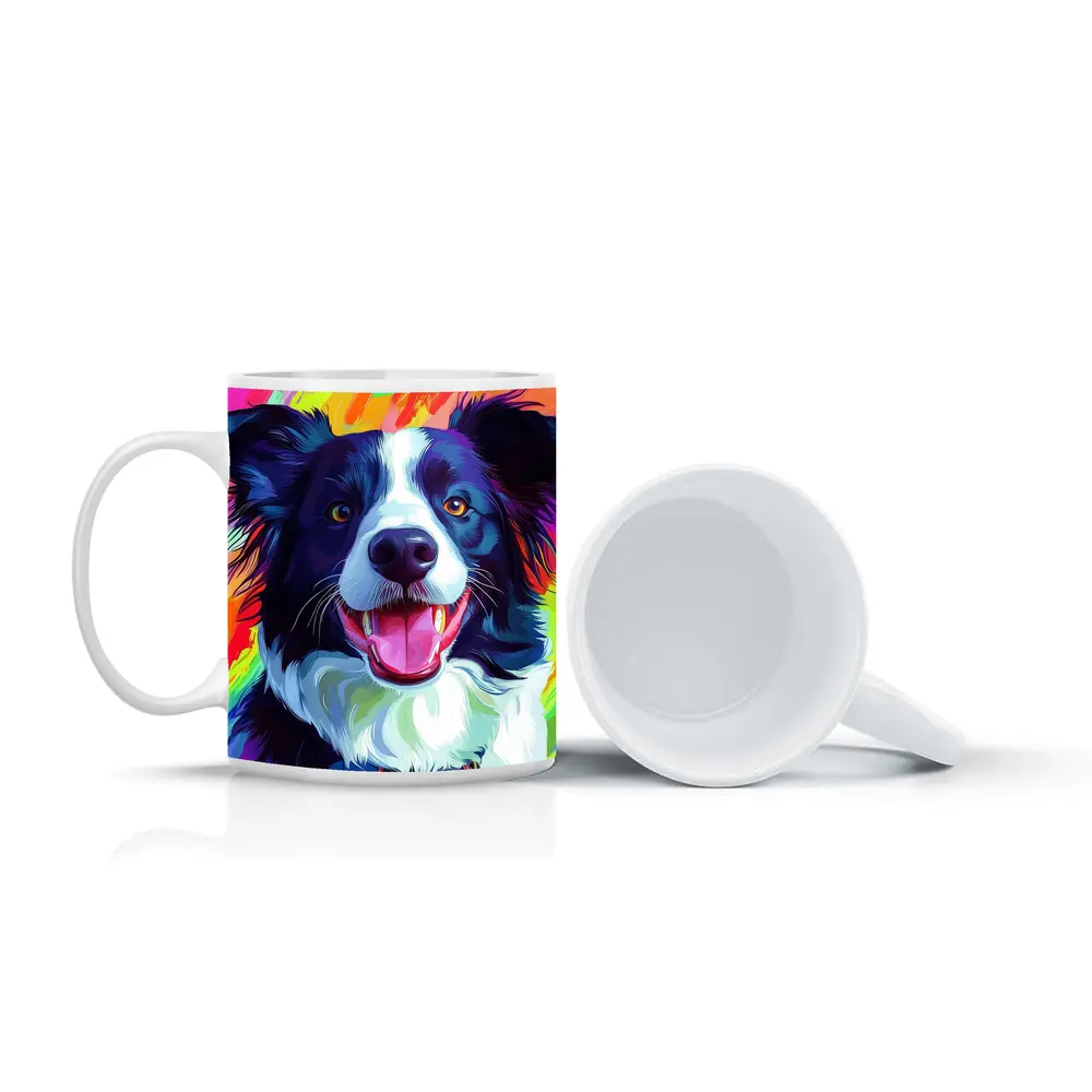 Border Collie Pop Art Rainbow Background – Mugs