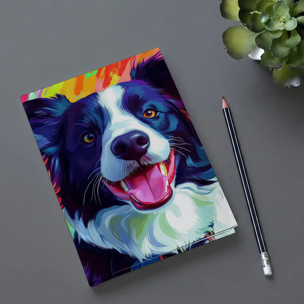 Border Collie Pop Art Rainbow Background – Notebooks