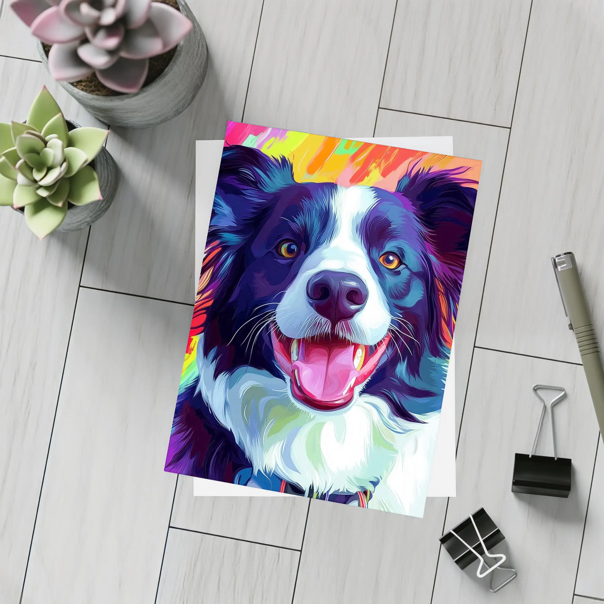 Border Collie Pop Art Rainbow Background – Postcards
