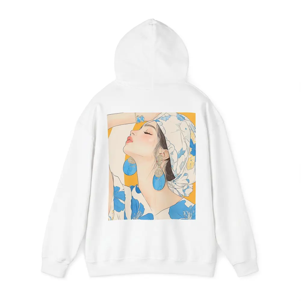 Fashion Woman Blue Floral Illustration Art – Hoodies