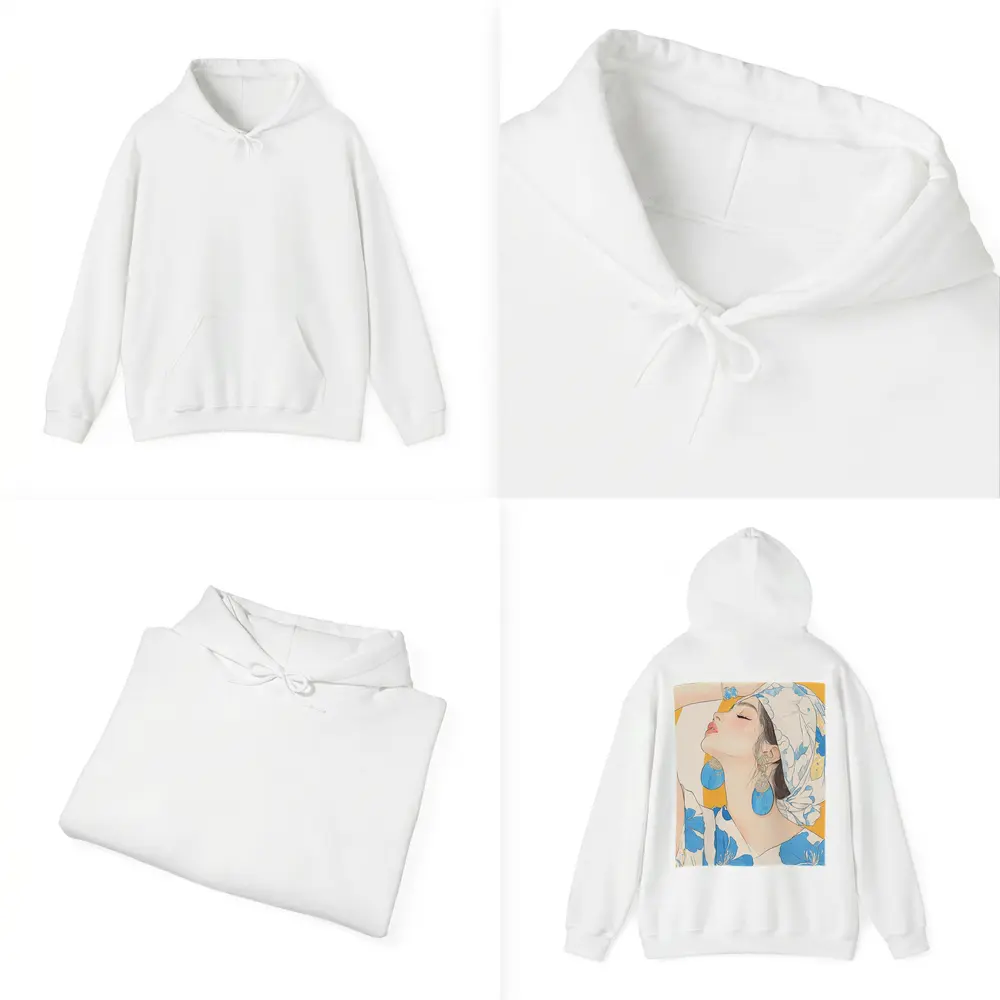 Fashion Woman Blue Floral Illustration Art – Hoodies