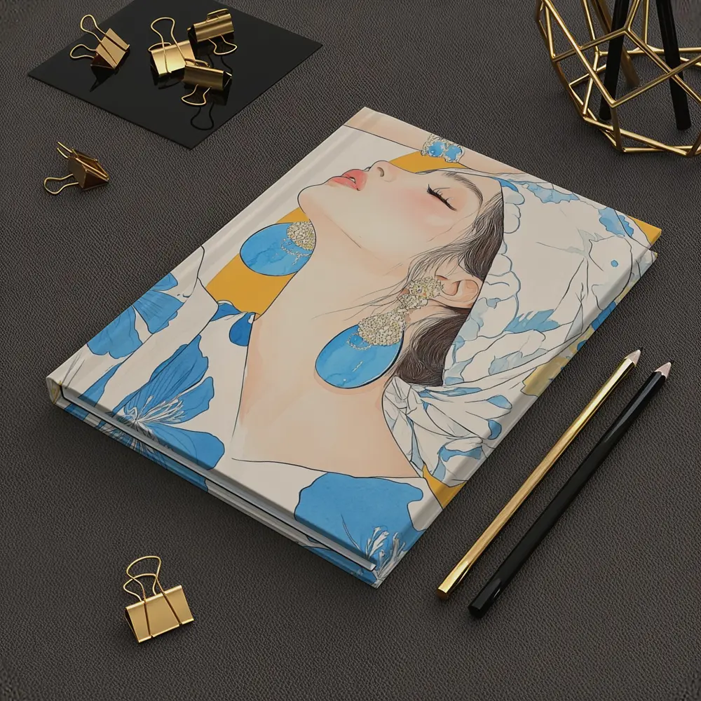 Fashion Woman Blue Floral Illustration Art – Notebooks