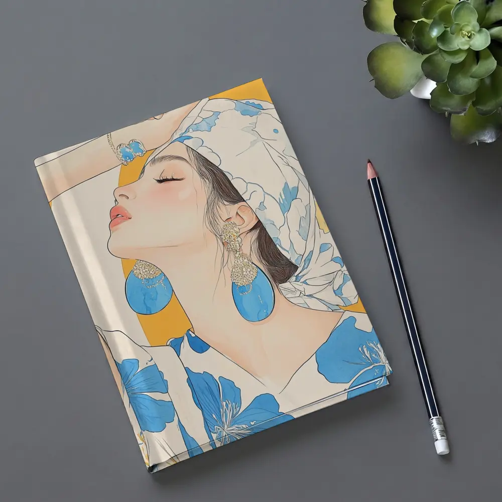 Fashion Woman Blue Floral Illustration Art – Notebooks