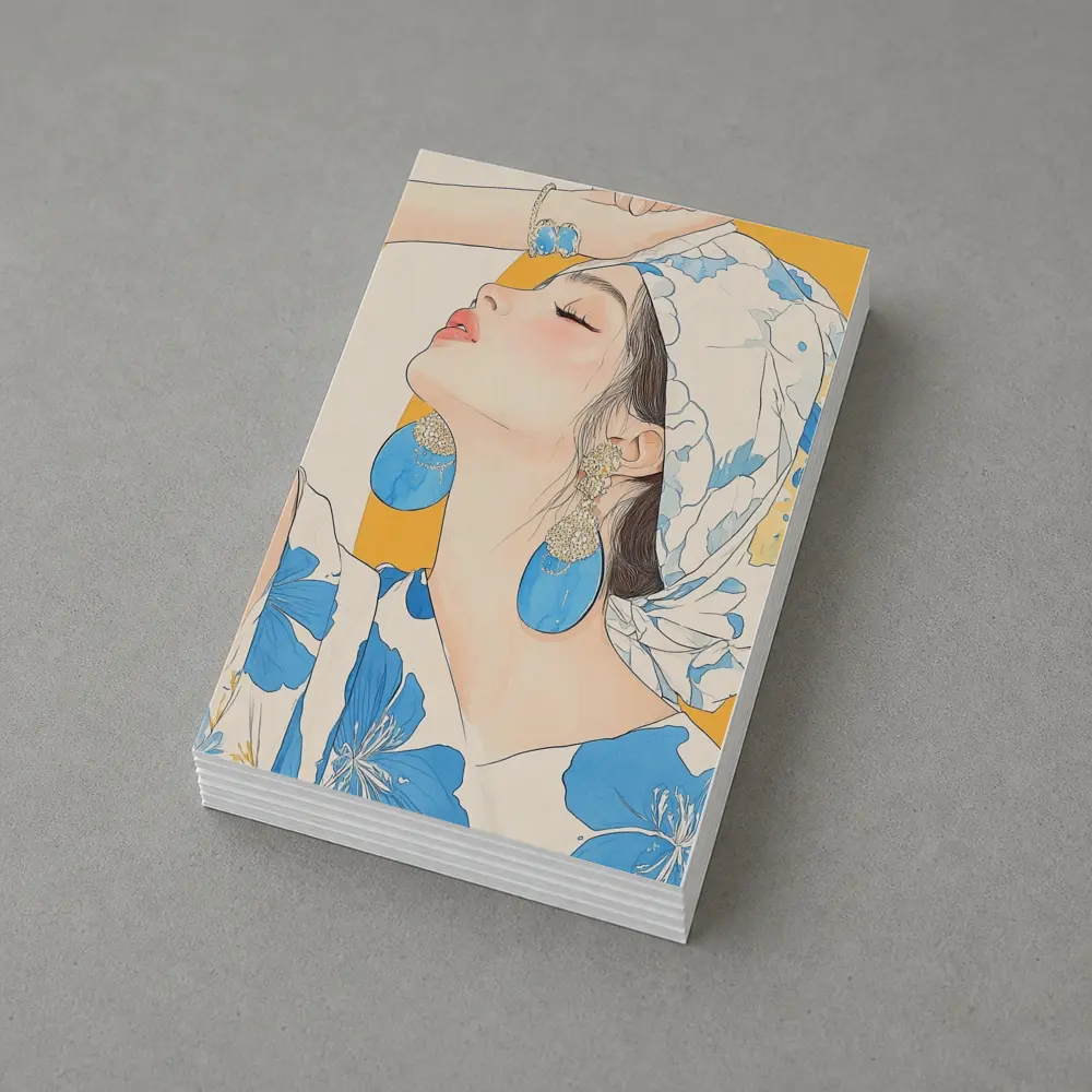 Fashion Woman Blue Floral Illustration Art – Postcards