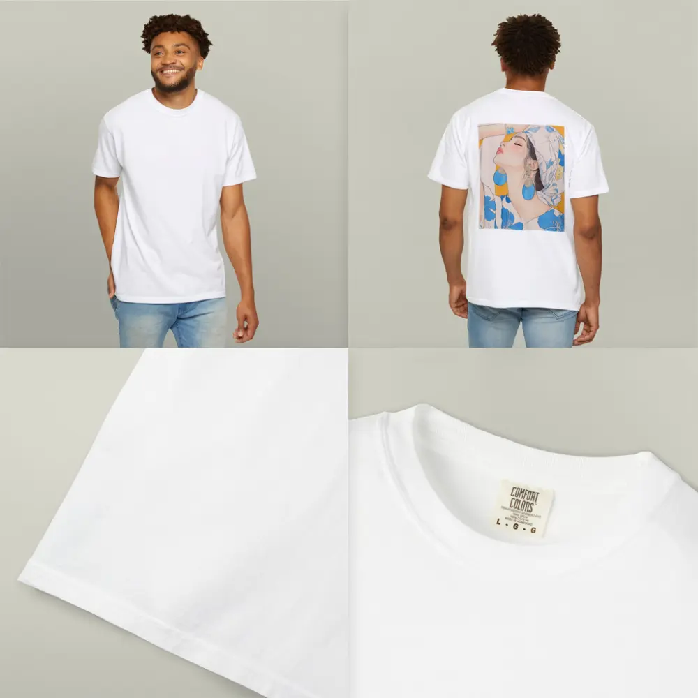 Fashion Woman Blue Floral Illustration Art – T-Shirts