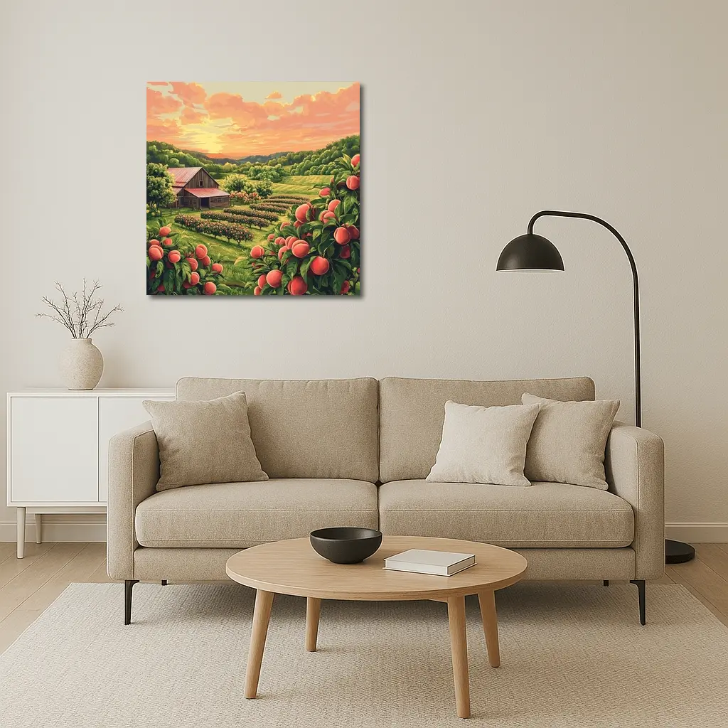 Peach Orchard Farm Sunset Countryside Art – Wall Art