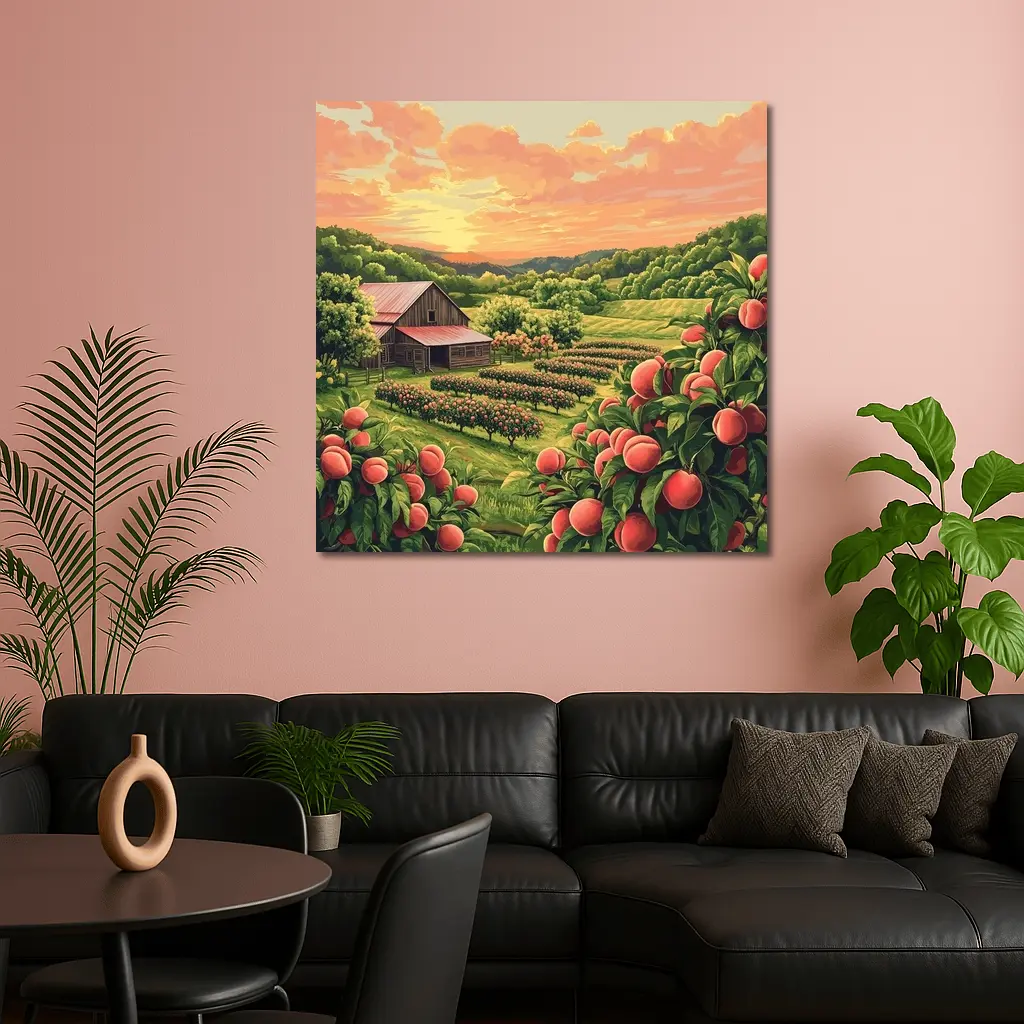Peach Orchard Farm Sunset Countryside Art – Wall Art