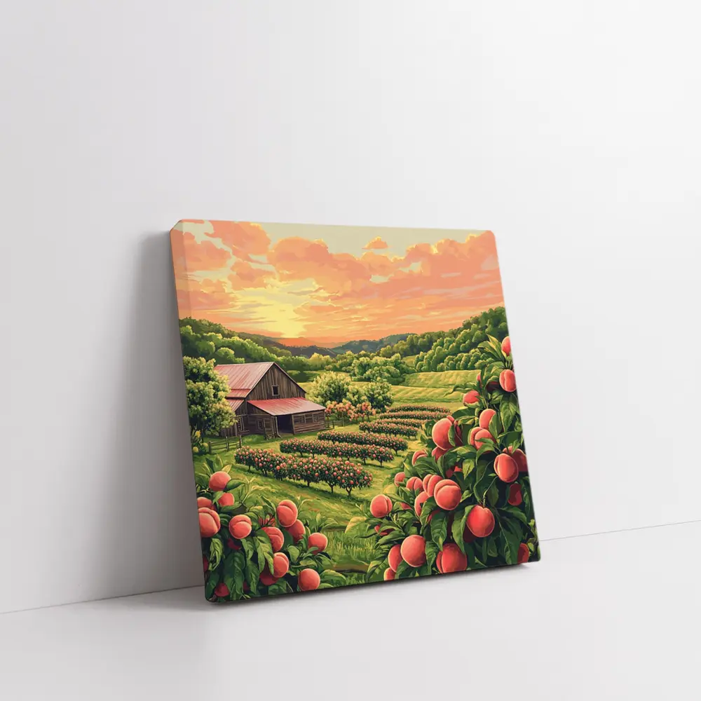 Peach Orchard Farm Sunset Countryside Art – Wall Art