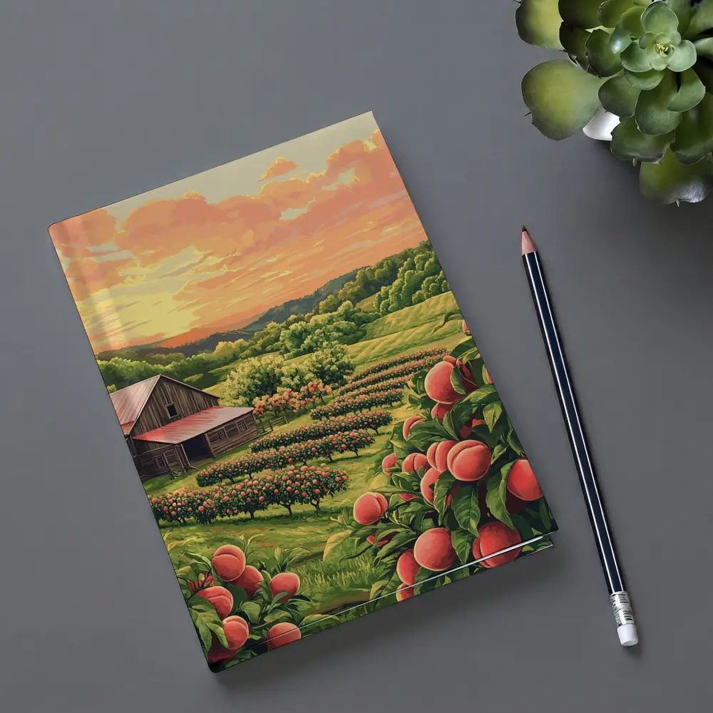 Peach Orchard Farm Sunset Countryside Art – Notebooks