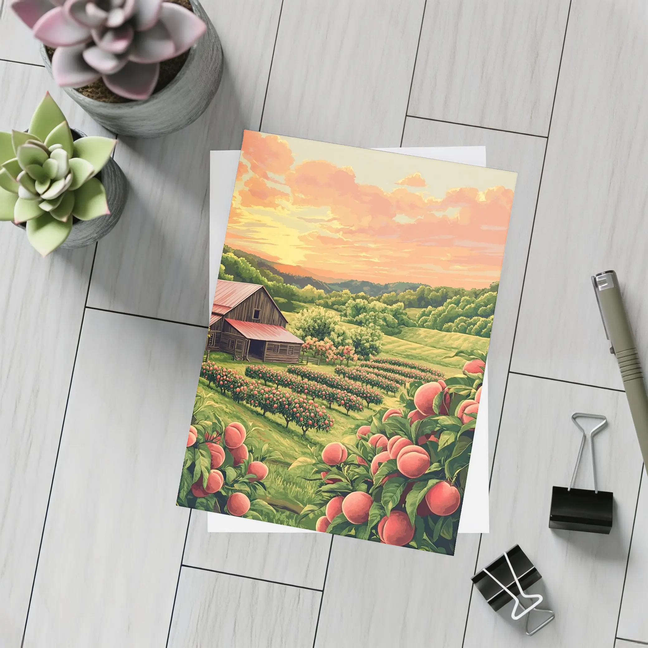 Peach Orchard Farm Sunset Countryside Art – Postcards