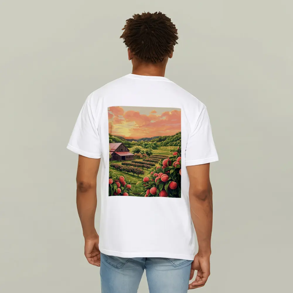 Peach Orchard Farm Sunset Countryside Art – T-Shirts
