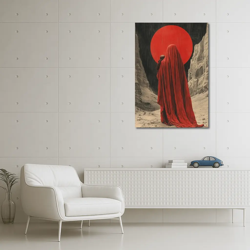 Red Cloaked Figure Desert Canyon Art – Wall Art