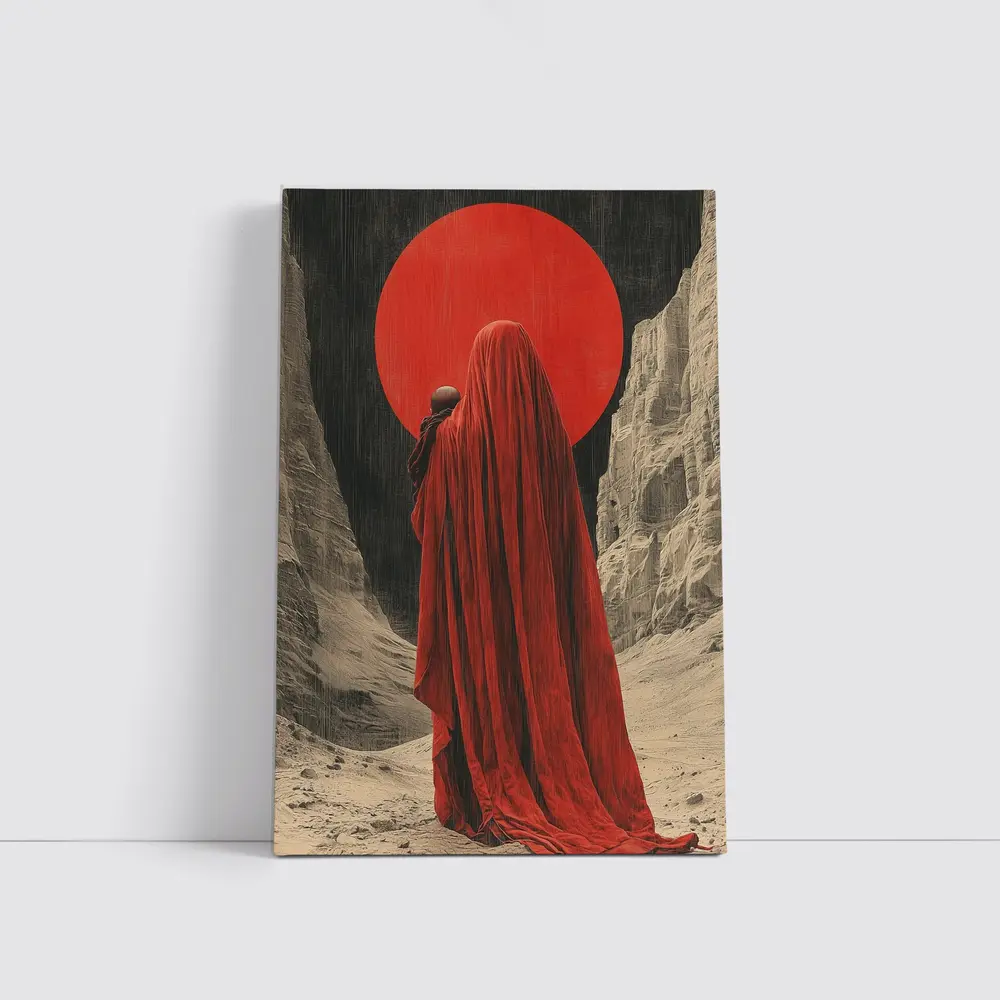 Red Cloaked Figure Desert Canyon Art – Wall Art